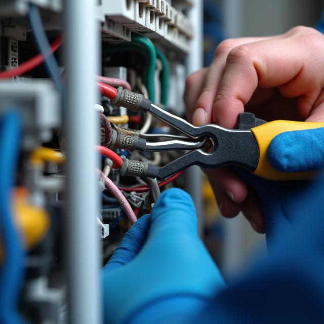 Isang electrician na nag-aayos ng depektibong electrical wiring