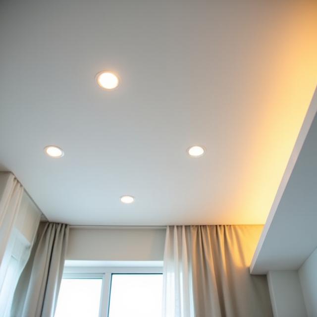 Modernong kisame na may bagong install na mga LED na ilaw